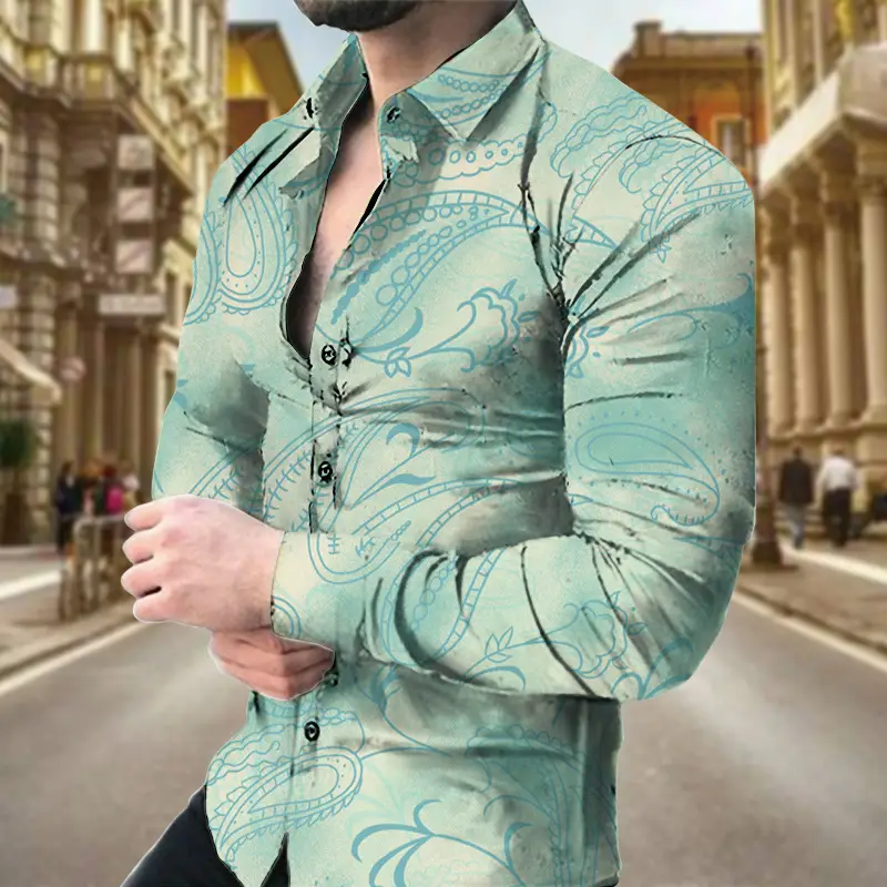 Men Digital Printed Cashew Flower Shirt Black Slim Fit - Image 4