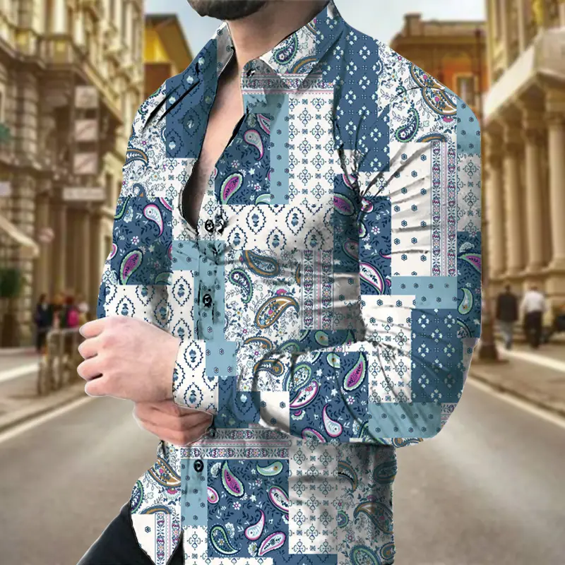 Men Digital Printed Cashew Flower Shirt Black Slim Fit - Image 9