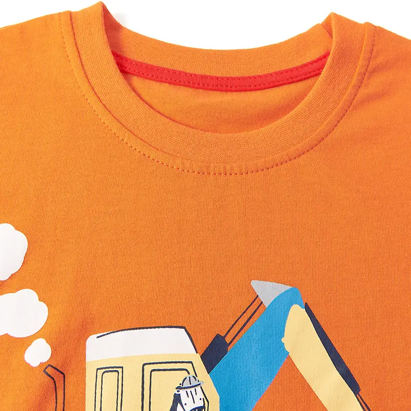 Kids T-Shirt Shorts Set Orange Plaid Cartoon Print - Image 4
