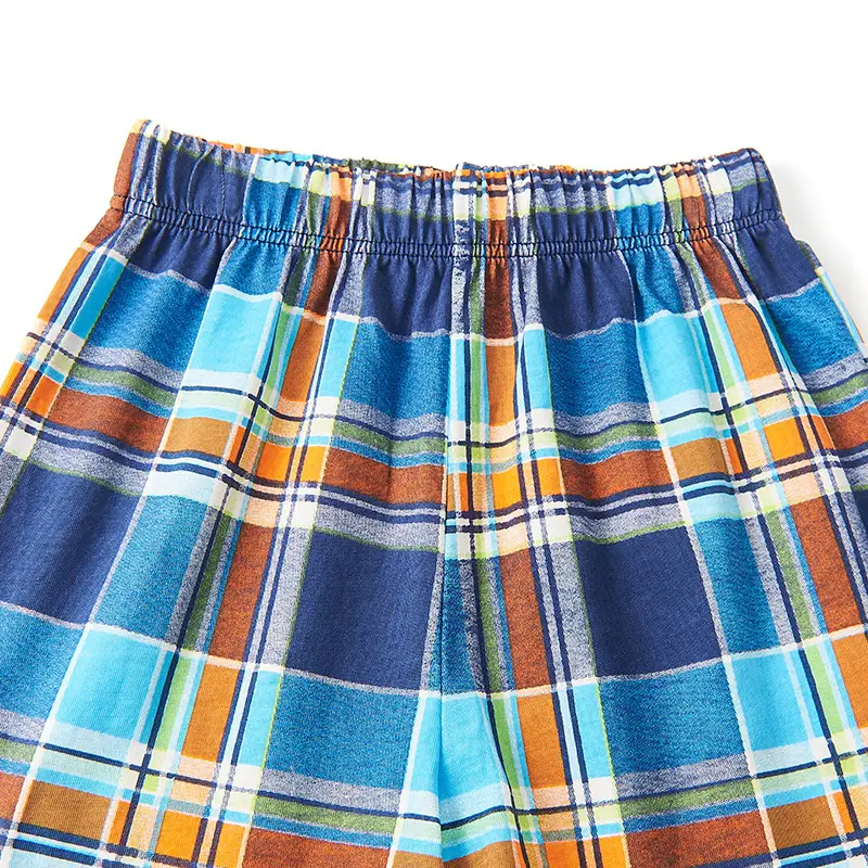 Kids T-Shirt Shorts Set Orange Plaid Cartoon Print - Image 5