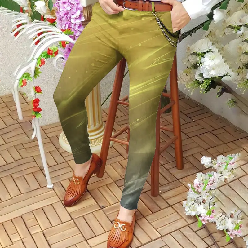 3D Printed Striped Slim Fit Pants for Men - Image 7