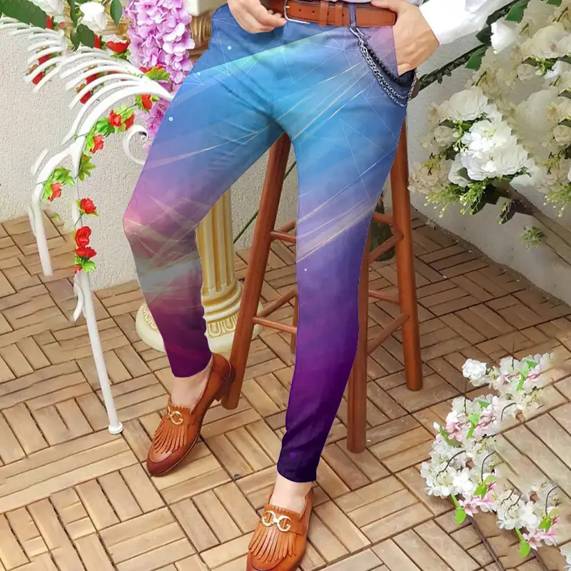 3D Printed Striped Slim Fit Pants for Men - Image 8