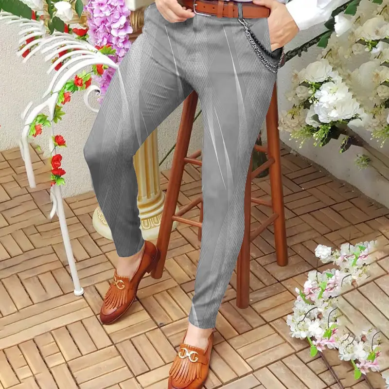 3D Printed Striped Slim Fit Pants for Men - Image 10