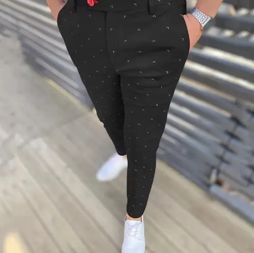 3D Printed Striped Slim Fit Pants for Men - Image 12