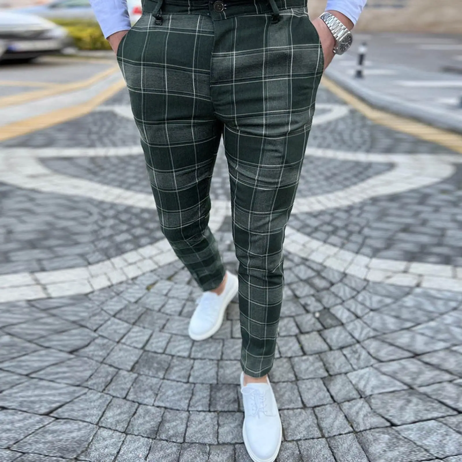 3D Printed Striped Slim Fit Pants for Men - Image 15