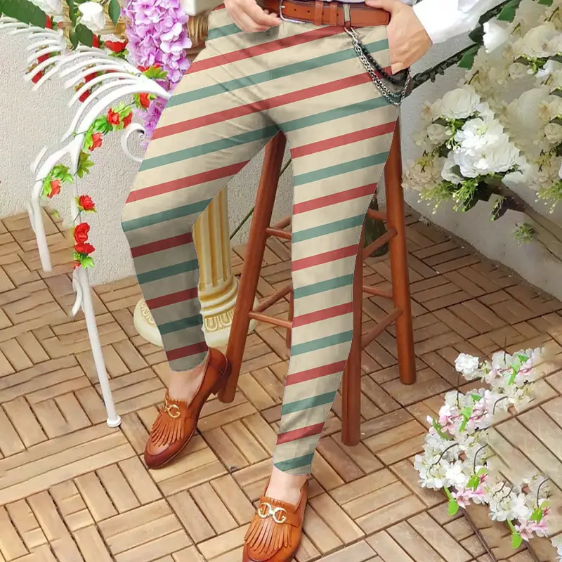 3D Printed Striped Slim Fit Pants for Men - Image 2