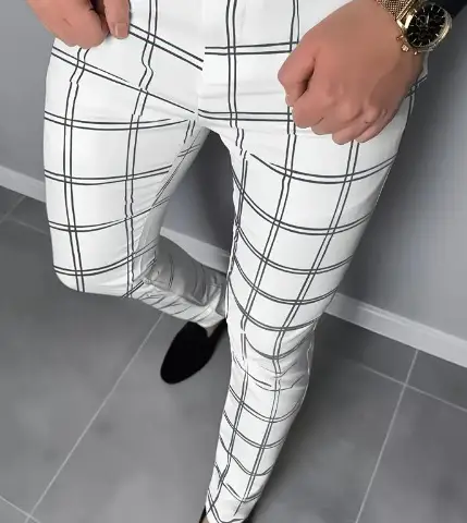 3D Printed Striped Slim Fit Pants for Men - Image 28