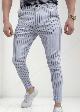 3D Printed Striped Slim Fit Pants for Men - Image 29