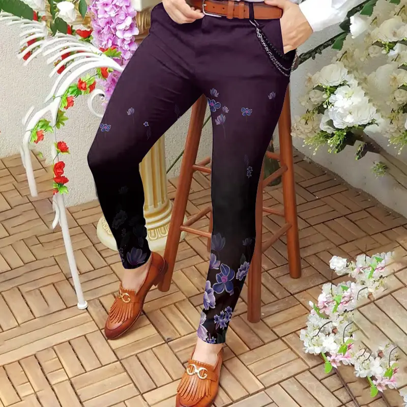 3D Printed Striped Slim Fit Pants for Men - Image 9