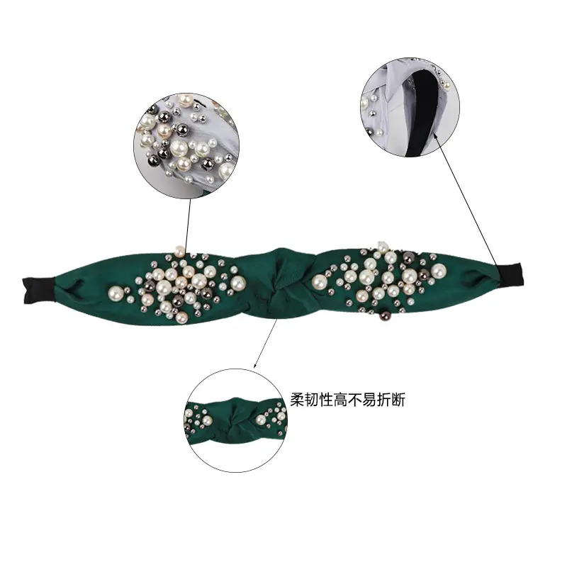 Pearl & Knotted Pearl Headband with Black Lining - Image 14