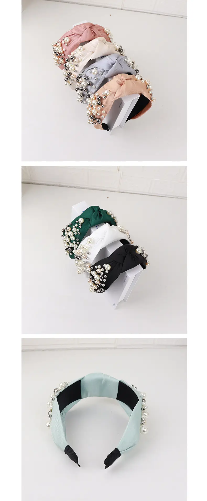Pearl & Knotted Pearl Headband with Black Lining — feature 4