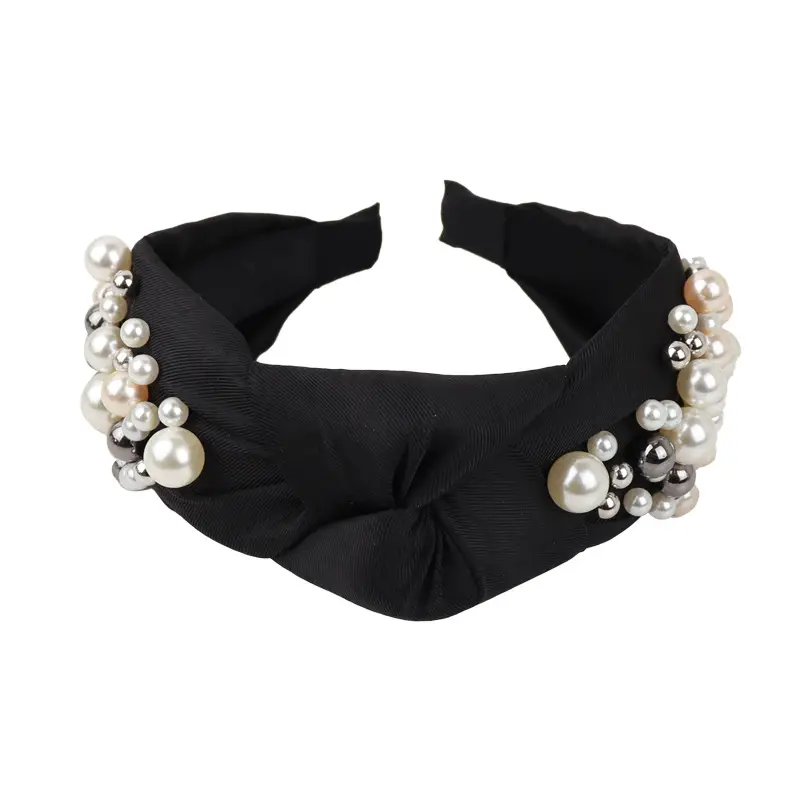 Pearl & Knotted Pearl Headband with Black Lining - Image 3