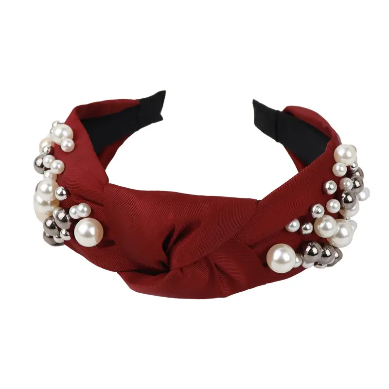 Pearl & Knotted Pearl Headband with Black Lining - Image 4