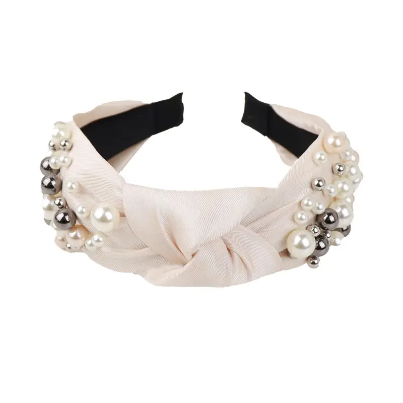 Pearl & Knotted Pearl Headband with Black Lining - Image 7