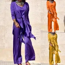 Women's 2023 Summer Brown Pleated Top & Wide Leg Pants Set — feature 23