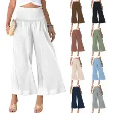 Women's 2023 Summer Brown Pleated Top & Wide Leg Pants Set — feature 9