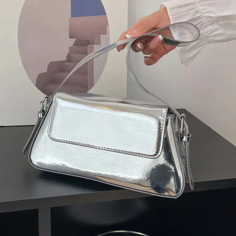 Silver Metallic Messenger Bag for Women Spring Summer 2023 - Image 7