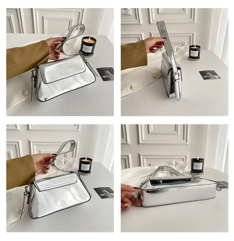 Silver Metallic Messenger Bag for Women Spring Summer 2023 — feature 9