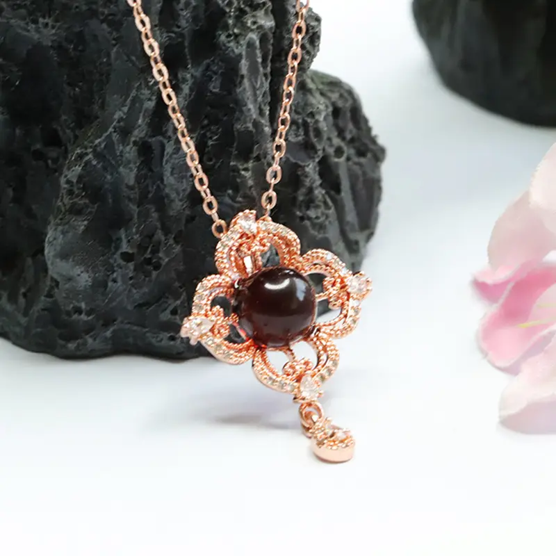 Natural Amber Hollow Flower Necklace for Women - Image 4