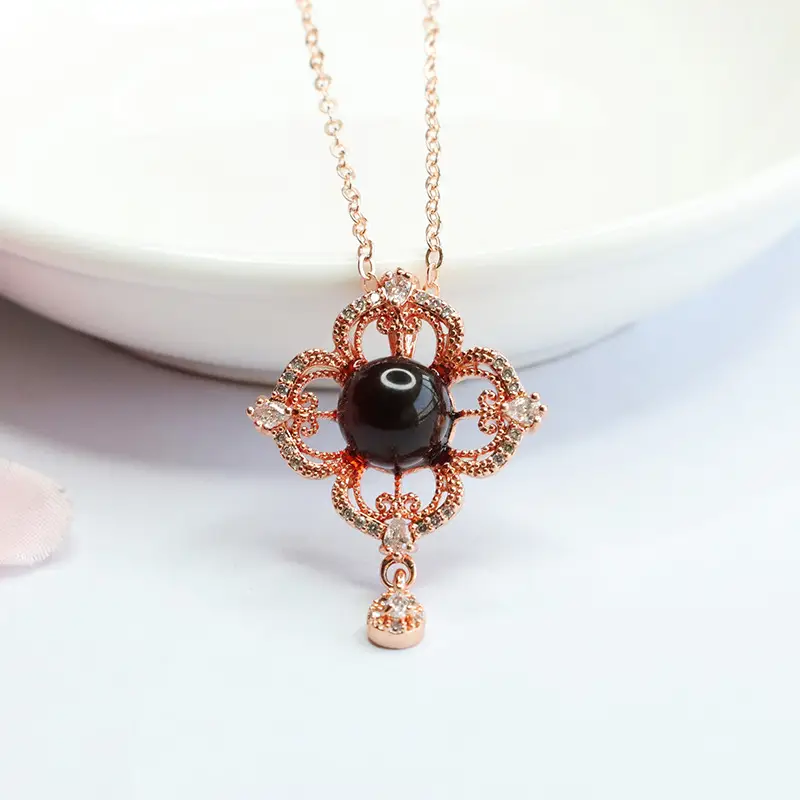 Natural Amber Hollow Flower Necklace for Women - Image 5
