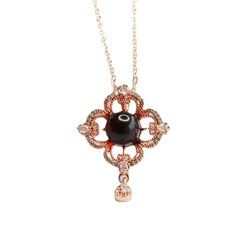 Natural Amber Hollow Flower Necklace for Women - Image 6