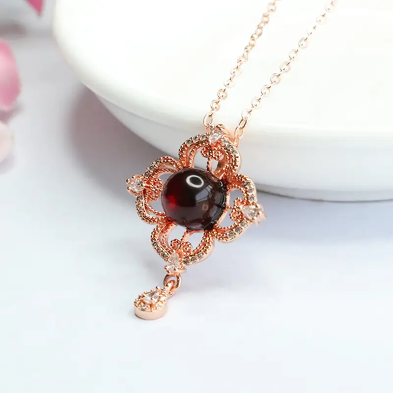 Natural Amber Hollow Flower Necklace for Women — feature 5