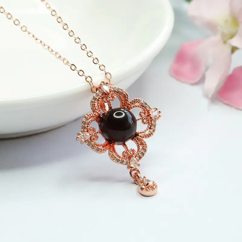 Natural Amber Hollow Flower Necklace for Women — feature 6