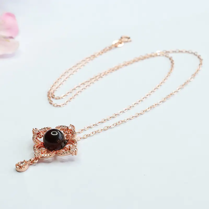 Natural Amber Hollow Flower Necklace for Women — feature 7