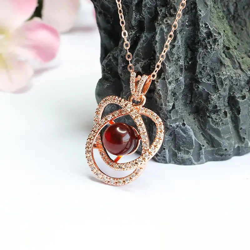 Natural Amber Hollow Inlay Pendant for Women - Image 4