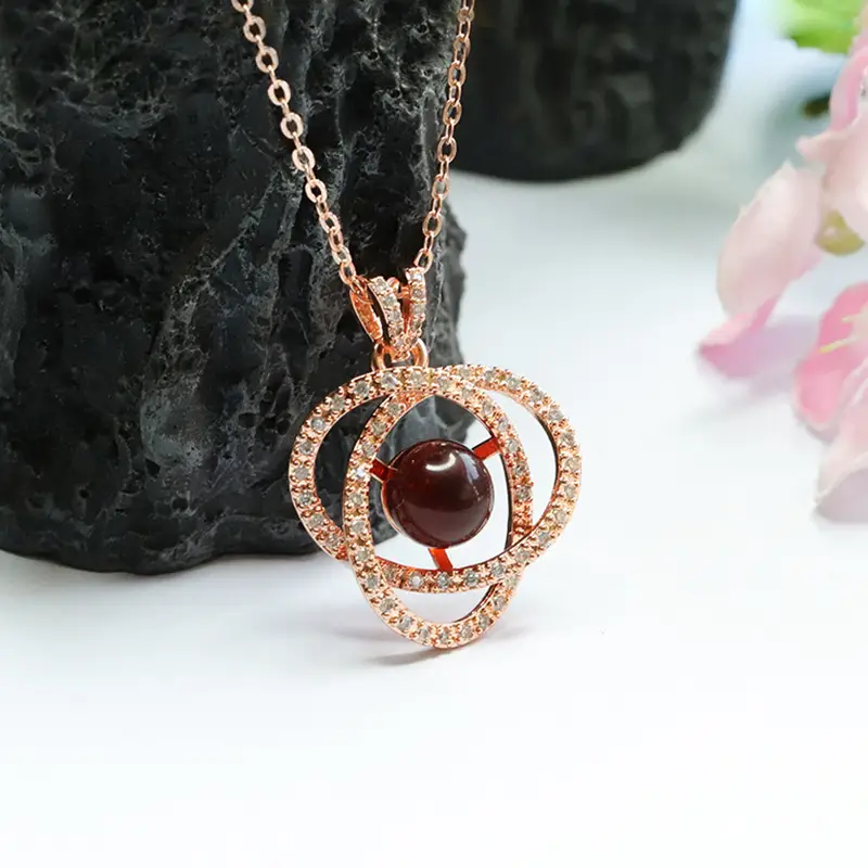 Natural Amber Hollow Inlay Pendant for Women - Image 5