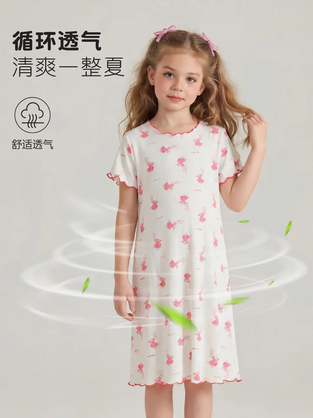 Girls' Summer Ice Silk Nightgown, Thin and Fresh Style Air-Conditioned Home Wear for Baby Girls, Children's Summer Cool Sleepwear