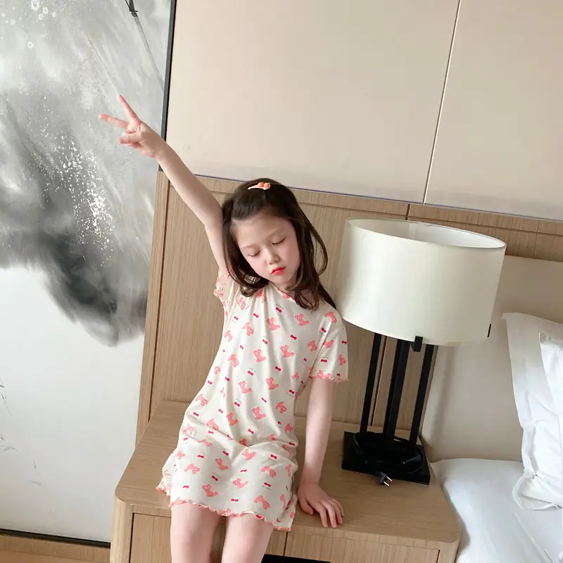 Girls' Summer Ice Silk Nightgown, Thin and Fresh Style Air-Conditioned Home Wear for Baby Girls, Children's Summer Cool Sleepwear — feature 18
