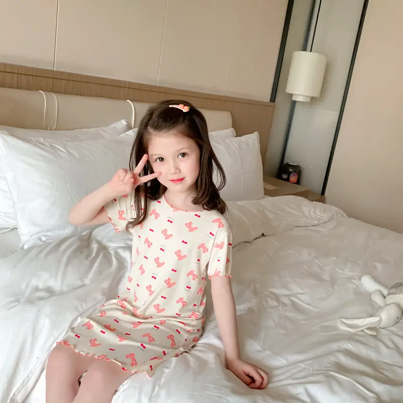 Girls' Summer Ice Silk Nightgown, Thin and Fresh Style Air-Conditioned Home Wear for Baby Girls, Children's Summer Cool Sleepwear — feature 19