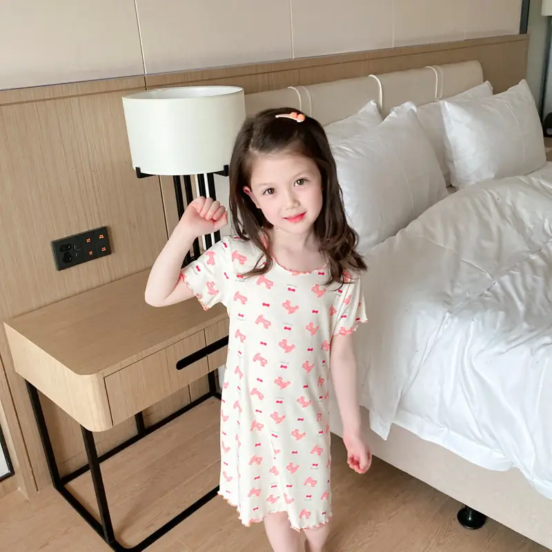 Girls' Summer Ice Silk Nightgown, Thin and Fresh Style Air-Conditioned Home Wear for Baby Girls, Children's Summer Cool Sleepwear — feature 20