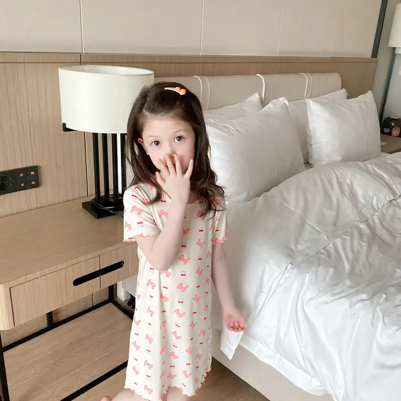 Girls' Summer Ice Silk Nightgown, Thin and Fresh Style Air-Conditioned Home Wear for Baby Girls, Children's Summer Cool Sleepwear — feature 21