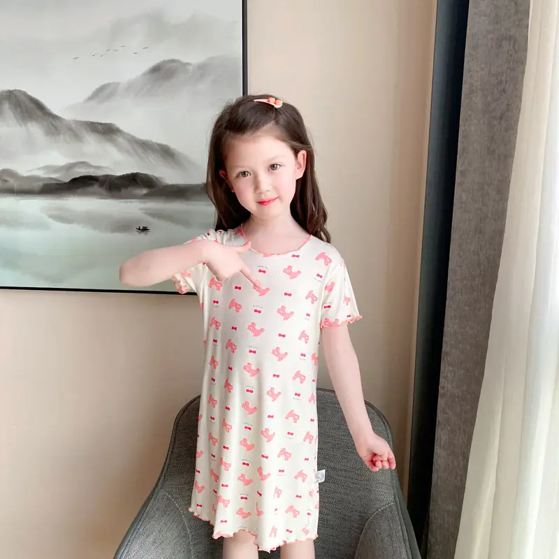 Girls' Summer Ice Silk Nightgown, Thin and Fresh Style Air-Conditioned Home Wear for Baby Girls, Children's Summer Cool Sleepwear — feature 22