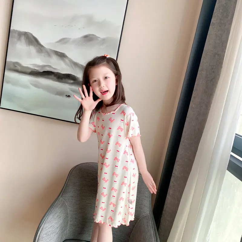 Girls' Summer Ice Silk Nightgown, Thin and Fresh Style Air-Conditioned Home Wear for Baby Girls, Children's Summer Cool Sleepwear — feature 23