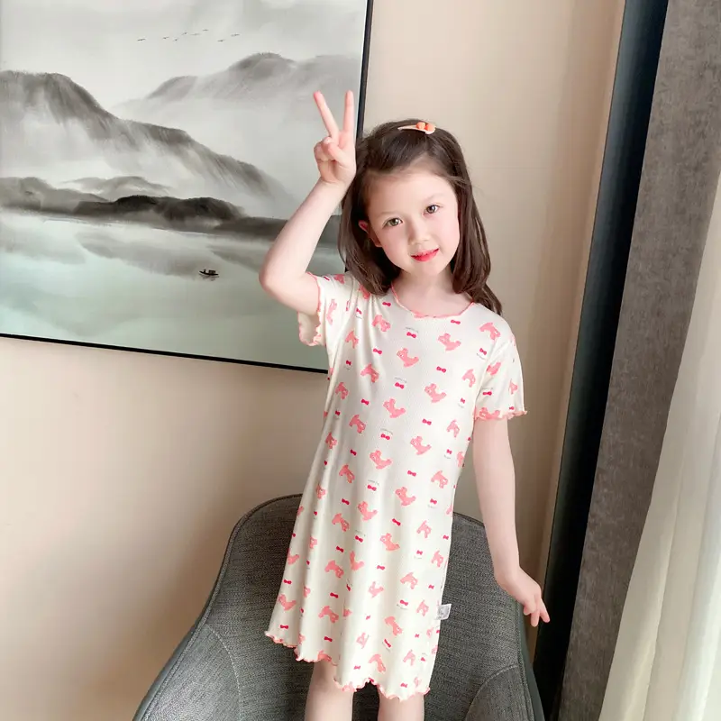 Girls' Summer Ice Silk Nightgown, Thin and Fresh Style Air-Conditioned Home Wear for Baby Girls, Children's Summer Cool Sleepwear — feature 24