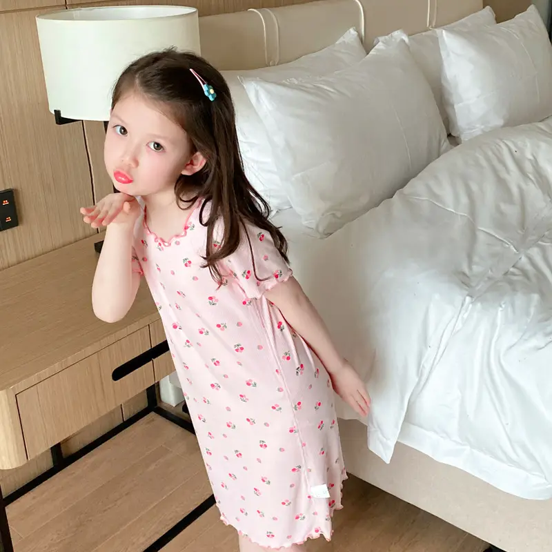Girls' Summer Ice Silk Nightgown, Thin and Fresh Style Air-Conditioned Home Wear for Baby Girls, Children's Summer Cool Sleepwear — feature 28