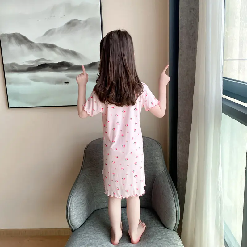 Girls' Summer Ice Silk Nightgown, Thin and Fresh Style Air-Conditioned Home Wear for Baby Girls, Children's Summer Cool Sleepwear — feature 29