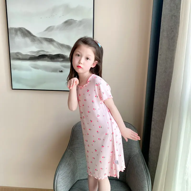 Girls' Summer Ice Silk Nightgown, Thin and Fresh Style Air-Conditioned Home Wear for Baby Girls, Children's Summer Cool Sleepwear — feature 30