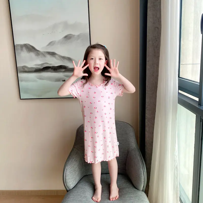 Girls' Summer Ice Silk Nightgown, Thin and Fresh Style Air-Conditioned Home Wear for Baby Girls, Children's Summer Cool Sleepwear — feature 31