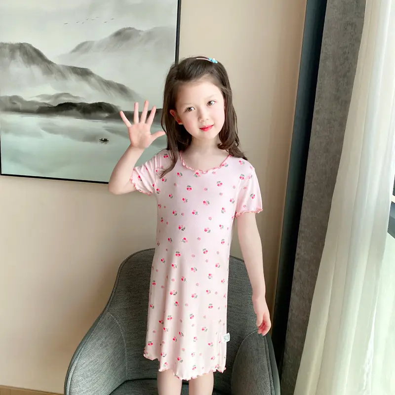 Girls' Summer Ice Silk Nightgown, Thin and Fresh Style Air-Conditioned Home Wear for Baby Girls, Children's Summer Cool Sleepwear — feature 32