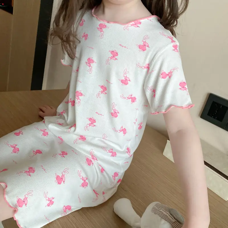 Girls' Summer Ice Silk Nightgown, Thin and Fresh Style Air-Conditioned Home Wear for Baby Girls, Children's Summer Cool Sleepwear — feature 33