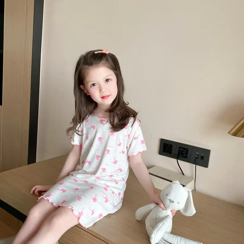 Girls' Summer Ice Silk Nightgown, Thin and Fresh Style Air-Conditioned Home Wear for Baby Girls, Children's Summer Cool Sleepwear — feature 34