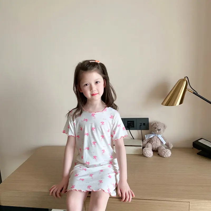 Girls' Summer Ice Silk Nightgown, Thin and Fresh Style Air-Conditioned Home Wear for Baby Girls, Children's Summer Cool Sleepwear — feature 35