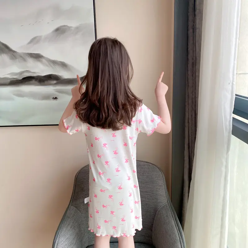 Girls' Summer Ice Silk Nightgown, Thin and Fresh Style Air-Conditioned Home Wear for Baby Girls, Children's Summer Cool Sleepwear — feature 37