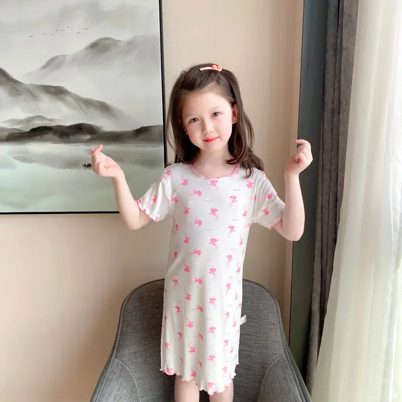 Girls' Summer Ice Silk Nightgown, Thin and Fresh Style Air-Conditioned Home Wear for Baby Girls, Children's Summer Cool Sleepwear — feature 38