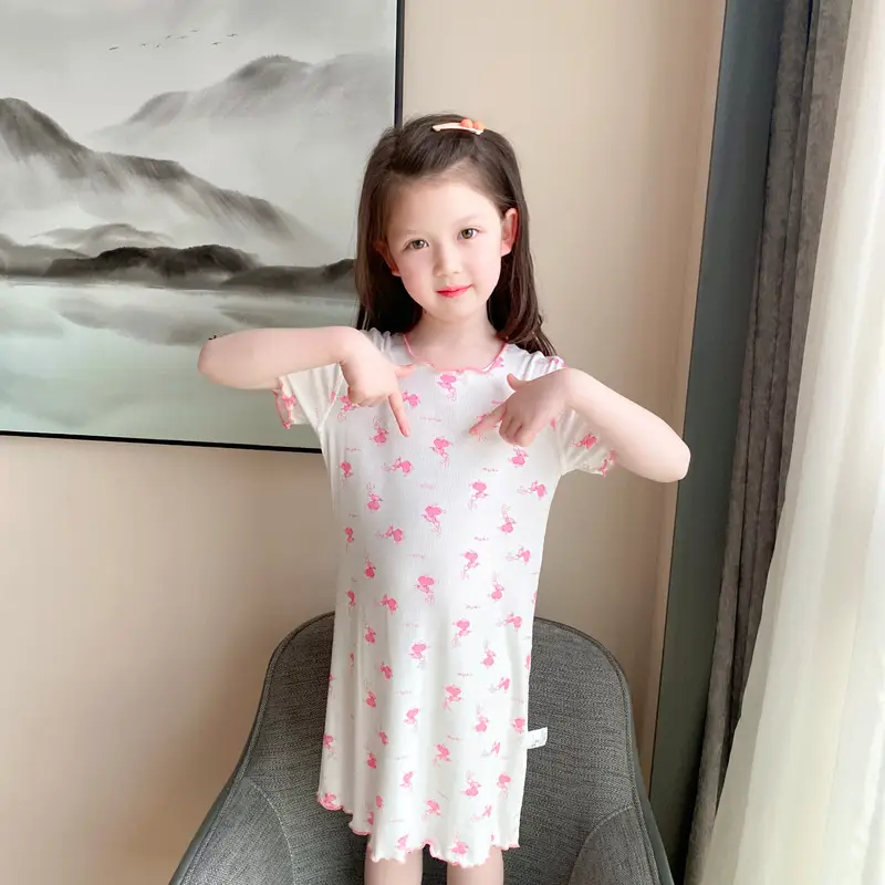 Girls' Summer Ice Silk Nightgown, Thin and Fresh Style Air-Conditioned Home Wear for Baby Girls, Children's Summer Cool Sleepwear — feature 39