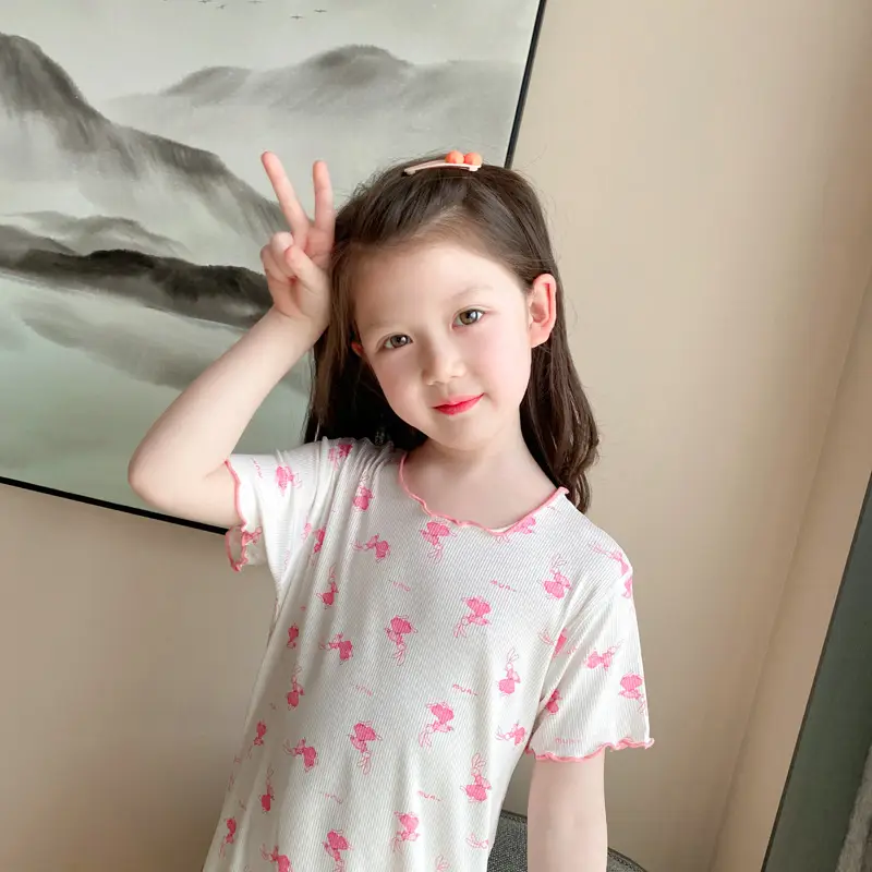 Girls' Summer Ice Silk Nightgown, Thin and Fresh Style Air-Conditioned Home Wear for Baby Girls, Children's Summer Cool Sleepwear — feature 40